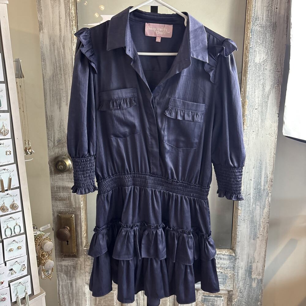 Women’s Navy Blue Silk Sincerely Ours Dress Size M